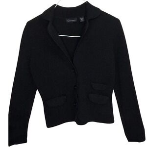 Context Cardigan Sweater Women Large Black Merino Wool Blazer Style Button Front